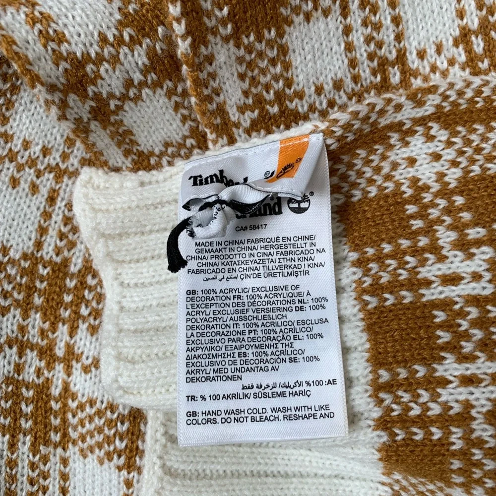 Timberland plaid‎ scarf tan camel brown cream winter layer preppy casual 72”
